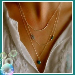Boho Hamsa Hand & Evil Eye Layered Necklace